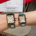 Replica Cartier Tank Louis White Dial Green Leather Rose Gold Case Quartz Watch 